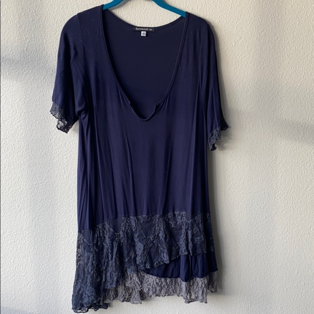 Surrealist navy blue tunic dress with lace